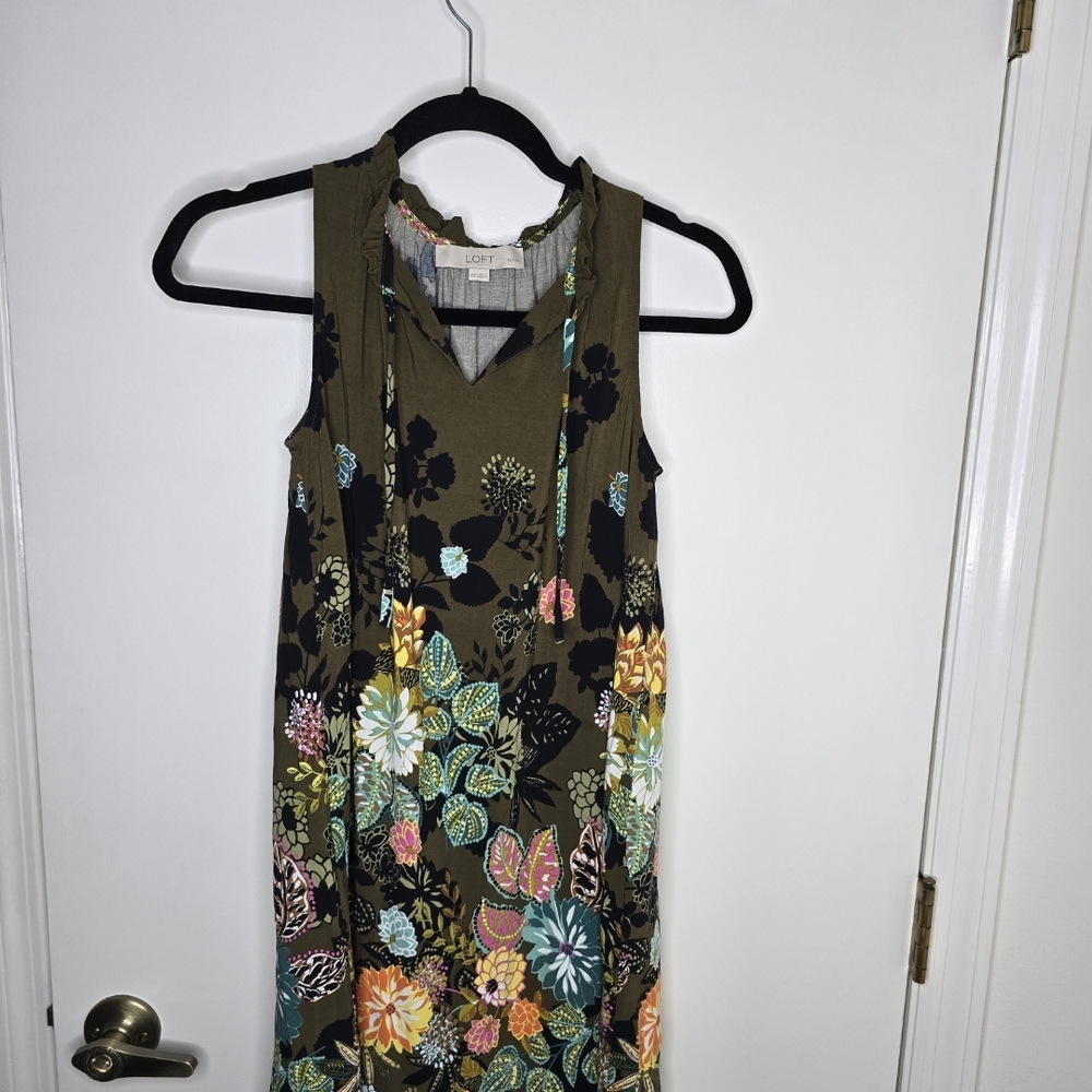 LOFT Olive Green/Multi Color Sleeveless Mini Sundress XSP - Picture 2 of 5